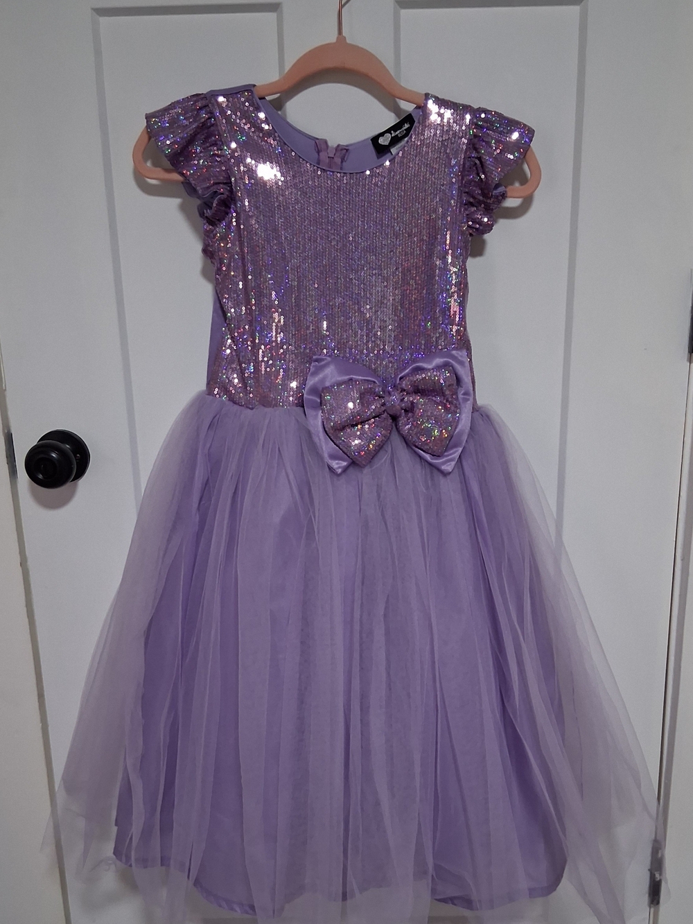 Lilac Sequin Bow Tulle Dress for Girls